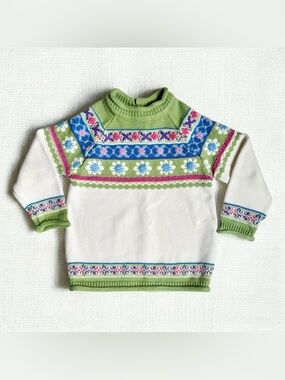 VTG Y2K The Childrens Place Toddler Girls 4T Sweater Floral Knit Fair Isle Boho